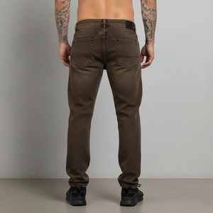 Jeans de Motociclista para Hombre, Color Marrón, Cintura Alta, Corte Recto, con Logotipo de Llama en la Pierna Derecha, Transpirables, de Algodón y Poliéster, para Otoño - Product Image 6