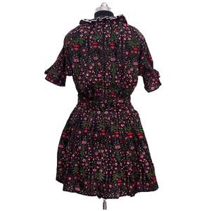 ชุดเดรสผ้าฝ้ายพิมพ์ลายบล็อกอินเดียสำหรับฤดูร้อน ผู้หญิงสวมใส่สบายในชีวิตประจำวัน แขนพองลายดอกไม้ ความยาวปานกลาง ซักได้ ทรงเอไลน์หวานๆ - Product Image 3