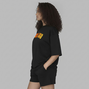 Conjunto de 2 piezas para mujer de alta calidad, con hombros caídos, 100% algodón, de dos tonos, estilo holgado, streetwear, hip hop, conjunto corto para mujer. - Product Image 3