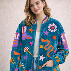 Vestes en velours brodées Suzani pour femmes, doublure en coton, style bohème fait main, vente en gros pour l'automne - Product Image 2