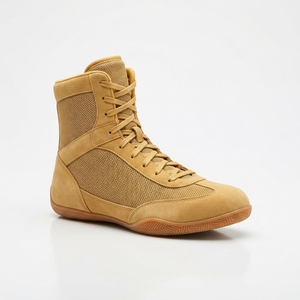 Chaussures de boxe pour hommes, légères, à haute tige, respirantes, en maille, à lacets, en cuir, pour l'entraînement, semelle flexible antidérapante, adhérence par tous les temps - Product Image 4