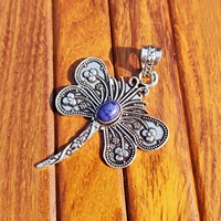 Pendentif unisexe en laiton plaqué or/argent avec motif papillon et lapis-lazuli, protection de l'aura, pour bijoux de mode