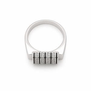 925 Sterling <b>Silver</b> Diamond <b>Mens</b> Signet <b>Ring</b> High Polish Geometric Stripe Design Wedding Party Gift Jewelry Band - Product Image 5