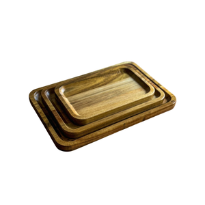 Juego de 3 bandejas de servir rectangulares de madera natural para cocina, hogar y hotel, para servir bocadillos y jugos, en oferta. - Product Image 1