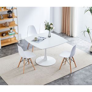 Tavolo da Pranzo con Piedistallo Stile Mid-Century 42.1'' con Piano in MDF, Tavolino da Caffè per 4-6 Persone, Sedie da Pranzo Incluse in Omaggio - Product Image 2