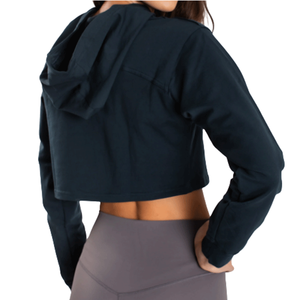 Sudadera Corta de Primera Calidad con Estampado Personalizado para Mujer, Otoño Invierno, 100% Algodón, Informal, Transpirable, Gris - Product Image 6