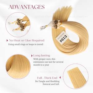 100% Extensions de cheveux humains Nano Micro anneaux sans enchevêtrement Remy Micro boucle Extensions de cheveux couleur blonde meilleur prix - Product Image 6