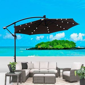 Ombrellone da Esterno a LED Solare da 3 Metri, Impermeabile, 8 Stecche, con Manovella e Base a Croce, per Patio e Giardino - Product Image 1