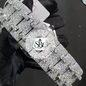 Montre de luxe pour homme de qualité supérieure, cadran blanc squelette simple en acier de 41 mm, sertie de diamants, mouvement à quartz ETA, verre saphir - Product Image 4