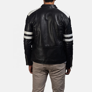 Men's Genuine Leather Moto <b>Jacket</b> Stand Collar Zipper Closure Color Blocking Regular Sleeve Autumn Style - Product Image 2