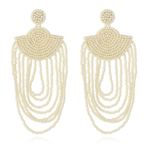 Pendientes de cuentas bordadas a mano, nuevos y de colores brillantes, con forma de abanico, chapados en oro, estilo grueso, accesorio para mujer. - Product Image 3