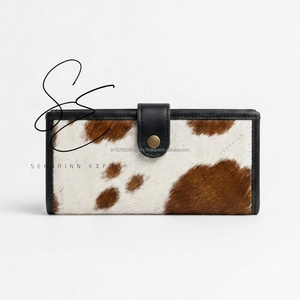 2026 Elegant Hair-On Leather Long <b>Wallet</b> for Women Vintage Cowgirl Genuine Leather Checkbook <b>Wallet</b> with Snap Button Closure - Product Image 1