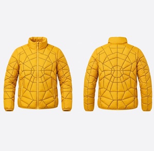 Men Light Blue Geometric <b>Quilted</b> Puffer Bubble Spider <b>Jacket</b> Stand Collar Zipper Closure Windproof Winter Spider <b>Pattern</b> <b>Jackets</b> - Product Image 3