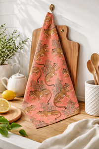 Floral Print Hand Block Print Cotton <b>Kitchen</b> <b>Towel</b> Green Pink Flowers Rectangle Eco Friendly Machine Washable Decorative <b>Towel</b> - Product Image 4