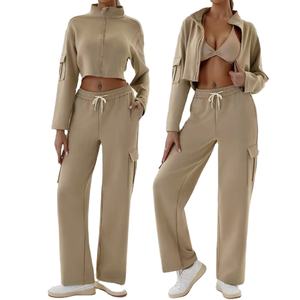 Conjuntos Deportivos de Dos Piezas para Mujer, Sudaderas con Cierre Completo de Alta Calidad para Otoño, Pantalones Deportivos de Pierna Ancha, Conjuntos Deportivos a Juego - Product Image 1