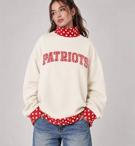 Trendy Winter 2-in-1 Mock Neck Fleece Sweatshirt Polka Dot Patchwork <b>Drop</b> Shoulder Pullover Custom Brand Front Collegiate - Product Image 3