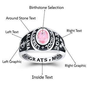 Anillo de Graduación Universitario Personalizado BOJ School Ring 044, Anillo de Colegio Secundario para Ella, con Piedra de Nacimiento, Plata 925, ¡Oferta! - Product Image 4
