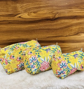 Handcrafted Cotton Quilted <b>Pouches</b> Floral Block Print Design Zipper Closure Eco-Friendly Cotton Fabric <b>Pouches</b> - Product Image 1