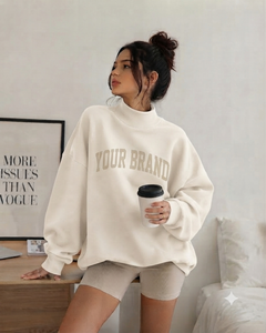 Sweat-shirt noir oversize pour femme, 100 % coton, coupe épaules tombantes et col montant décontracté contemporain - Product Image 3