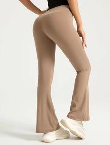 High Waist <b>Flared</b> <b>Leggings</b> Spandex Breathable Solid Color Full Length Stretchy Knitted Women's All Seasons Sporty Pants - Product Image 2