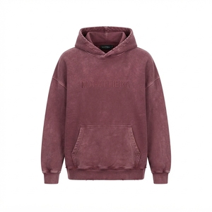 Sudadera con Capucha Extra Grande para Mujer, Color Borgoña, Estilo Acid Wash, con Bolsillo Canguro y Logotipo Personalizado - Product Image 3