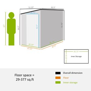 Casetta da Giardino in Metallo Grigia 4FT X 8FT con Porta Lucchettabile e Ventilazione, Struttura in Plastica per Cortile, Patio e Prato - Product Image 3
