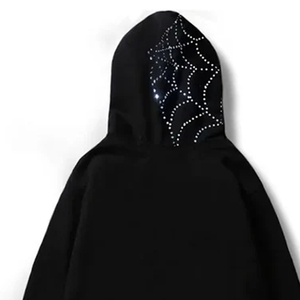 Sudadera con capucha negra para hombre, diseño de boca con pedrería, cremallera extragrande, estilo urbano, para otoño - Product Image 3