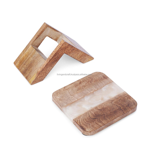 Modern Pearl White Square Epoxy Resin Inlay Wood Non-Slip <b>Coaster</b> <b>Set</b> 6 Eco-Friendly Heat Resistant Drinkware Mat Table - Product Image 2