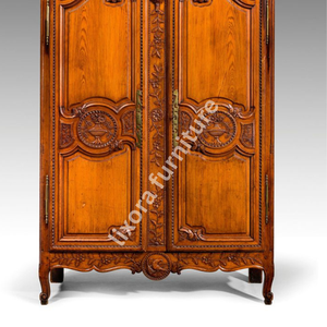 Luxury Handcrafted Solid Wood 2 Door <b>Wardrobe</b> Ornate French Floral Carving Premium Honey Oak Finish - Product Image 4