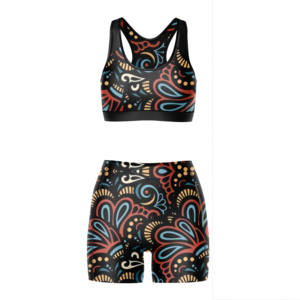 Conjunto de 2 piezas de sujetador deportivo de espalda cruzada y shorts de ciclista para mujer, de alta calidad, transpirable, con cintura elástica frontal, venta al por mayor personalizada - Product Image 1