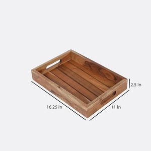Solid <b>Wood</b> Serving Tray with Handles Rectangular <b>Rustic</b> Wooden Food Serving Tray for Home & Hotel - Product Image 4