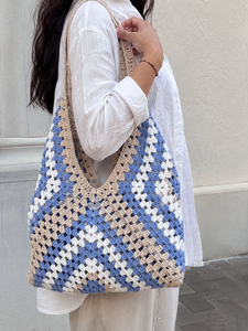 คอลเลกชันใหม่โครเชต์ฤดูร้อนชายหาดฟางกระเป๋าโบฮีเมียนHandmade Designerผู้หญิงไหล่สลิงกระเป๋าหญ้าทะเลกระเป๋าสแควร์ - Product Image 1