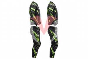 Ensemble veste et pantalon de moto en cuir noir et vert pour homme, coupe-vent, équipement de course - Product Image 3
