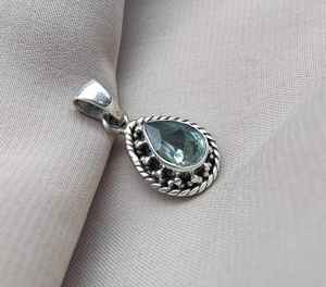 Pendentif Topaze Bleue en Argent Sterling 925, Bijou Fait Main pour Femme et Homme, Collier Unique en Pierre Naturelle, Cadeau - Product Image 2