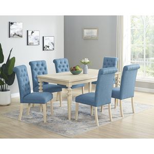 <b>Turned</b> <b>Leg</b> <b>Dining</b> <b>Table</b> with 6 Tufted Chairs Amonia 7-Piece <b>Dining</b> Set for the Modern <b>Dining</b> Room - Product Image 1