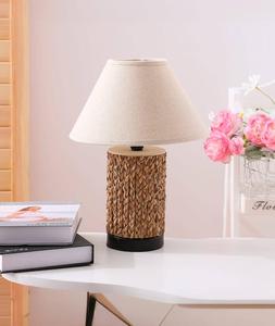 Rattan Table Lamp Beige Fabric Cone Shade Rustic Style Small Size LED Warm <b>Light</b> Residential Use - Product Image 1