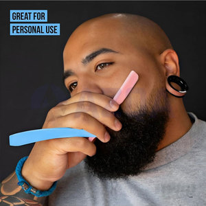 Navaja de barbero profesional plegable de acero inoxidable con soporte de cuchilla rosa y mango de plástico azul cielo para un afeitado suave - Product Image 5
