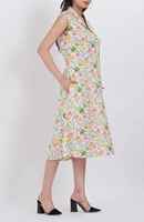 Robe mini plissée sans manches en coton floral lavable et écologique, col en V, légère et confortable pour l'été