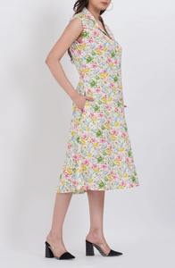 เดรสสั้นผ้าฝ้ายลายดอกคุณภาพพรีเมียม เป็นมิตรกับสิ่งแวดล้อม ซักได้ คอวี แขนกุด จับจีบ น้ำหนักเบา สวมใส่สบาย เหมาะสำหรับฤดูร้อน - Product Image 4