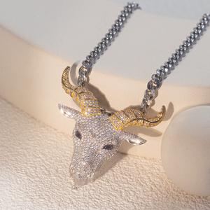 Collier Pendentif Tête de Taureau en Argent 925 et Moissanite pour Homme, Style Hip Hop Western, Crâne de Vache Longhorn, Bijou Léger et Imposant - Product Image 4
