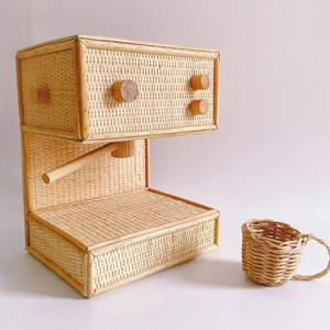 Juguetes educativos de gran venta para niños, cafetera de juguete de ratán tejida a mano, juego de simulación de cafetería - Product Image 2