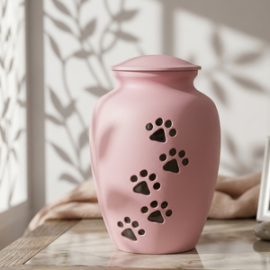 Pink Aluminium <b>Pet</b> Memorial Urn Paw Print Cremation <b>Ashes</b> <b>Keepsake</b> Vase Remembrance Tabletop Decor - Product Image 4