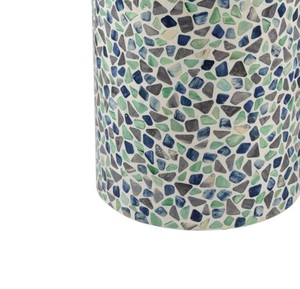 Blue Green <b>Grey</b> Terrazzo Style Shell Cylindrical Stools Mother of Pearl Handcrafted Mosaic <b>Small</b> <b>Side</b> <b>Table</b> Living Room Decor - Product Image 4