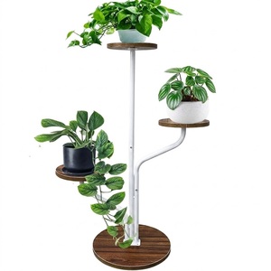 Modern 3 Tier Metal Plant <b>Stand</b> with Wood Shelves Space-Saving Indoor Multi-Level Flower <b>Pot</b> Rack for Living Room Balcony - Product Image 1
