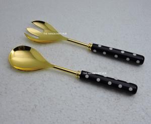 Cuchara y tenedor para ensalada de acero inoxidable de alta calidad con mango de cuerno, utensilios de servir para mesa - Product Image 4