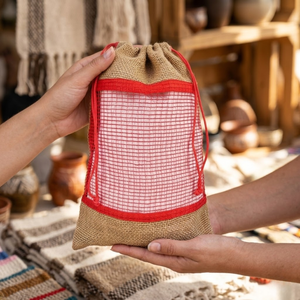 Sac en jute réutilisable avec cordon de serrage pour les courses et les achats |   Sac de rangement pour fruits et légumes en maille écologique |   Vente en gros par RD Bag House - Product Image 1