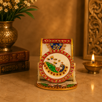 Support de téléphone portable en marbre fait main, motif paon peint à la main, artisanat indien traditionnel, pièce décorative de table