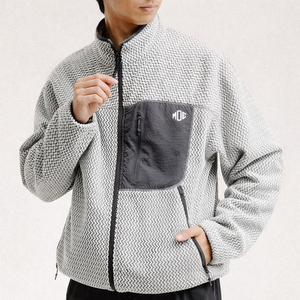 Men Fleece <b>Zip</b> <b>Up</b> <b>Jacket</b> Outdoor Pattern Sherpa Style Streetwear Warm Winter <b>Jacket</b> Custom Logo OEM Private Label Manufacturer - Product Image 5