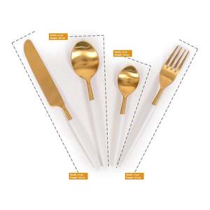 Ensemble de couverts en acier inoxydable finition or de luxe avec manche blanc pour la maison, l'hôtel, le restaurant, les dîners et les cadeaux - Product Image 6