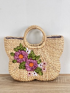 Elegante Bolso de Jacinto de Agua Tejido a Mano con Dos Aberturas, Decoración Floral, Ecológico, para Citas, Playa, Uso Casual al Aire Libre - Product Image 6